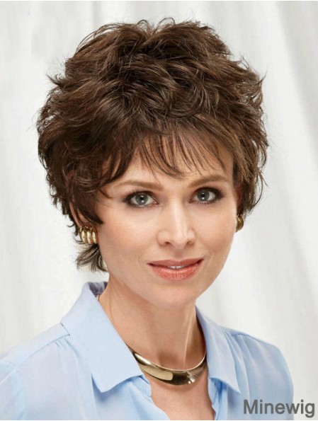 Brown 8 inch Top Short Wavy Layered Lace Wigs