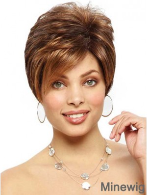 Designed Brown Cropped Straight Boycuts Lace Front Wigs