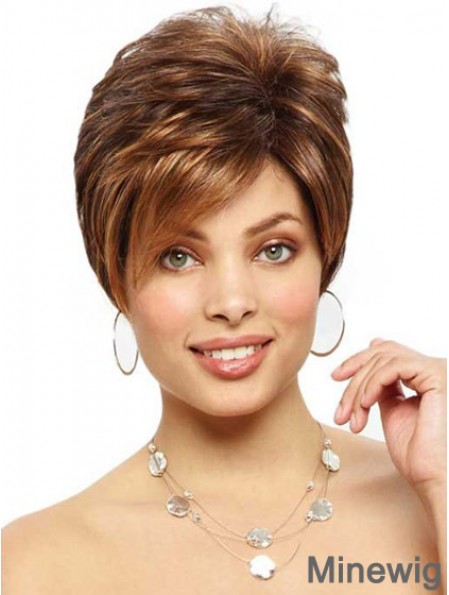 Designed Brown Cropped Straight Boycuts Lace Front Wigs