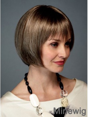 Chin Length Straight Monofilament Brown Trendy Bob Wigs