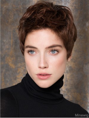 Wavy Boycuts Short Brown Durable Lace Front Wigs