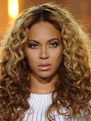 Blonde Long Curly Without Bangs 100% Hand-tied 20 inch Beyonce Wigs