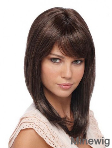 Straight With Bangs Shoulder Length Brown Cheapest Lace Front Wigs