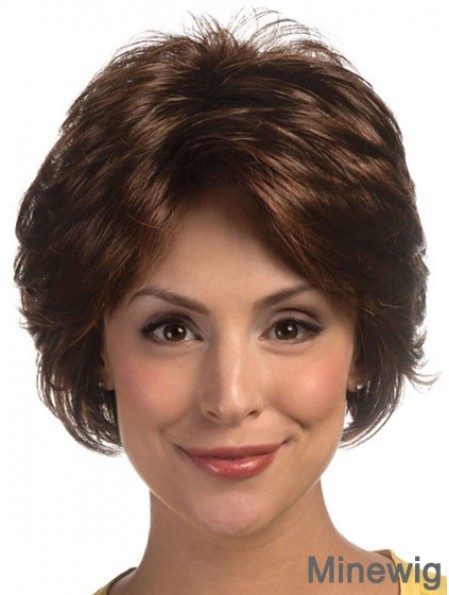 Great Brown Short Wavy Layered Lace Front Wigs
