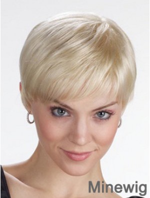 Monofilament Wigs With Bangs Straight Style Cropped Length