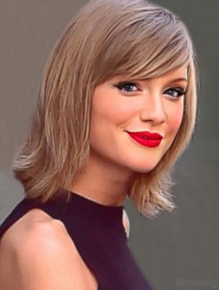 Lace Front With Bangs Straight Shoulder Length Blonde Fabulous Taylor Swift Wigs
