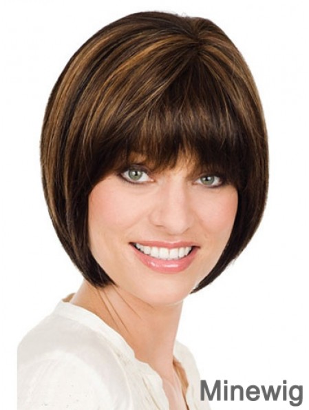 Chin Length Straight Monofilament Brown Durable Bob Wigs