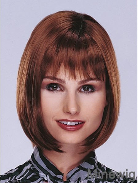 Chin Length Straight Monofilament Auburn Top Bob Wigs