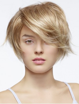Short Straight Layered Blonde Fashion 100% Hand-tied Wigs