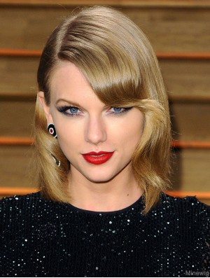 100% Hand-tied With Bangs Wavy Shoulder Length Blonde New Taylor Swift Wigs