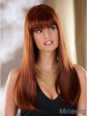 Straight With Bangs Long Auburn Convenient Lace Front Wigs