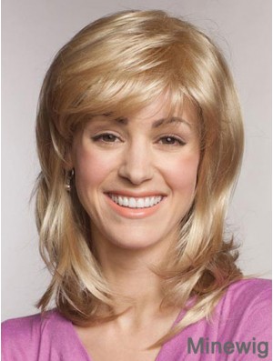 Straight With Bangs Shoulder Length Blonde Popular Lace Front Wigs