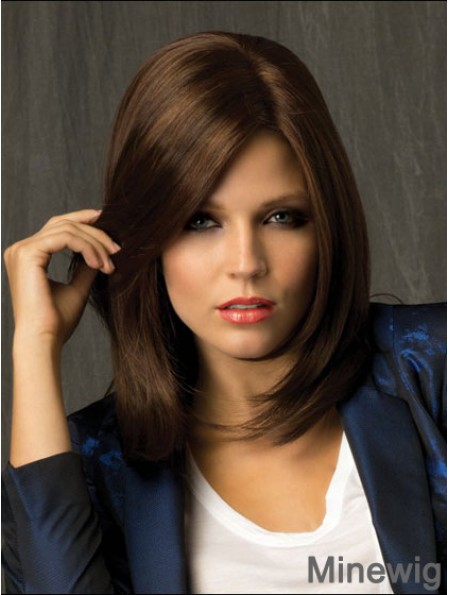 Straight With Bangs Shoulder Length Brown Amazing Lace Front Wigs