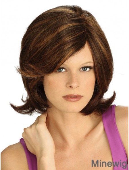 No-Fuss Brown Chin Length Straight With Bangs Lace Front Wigs