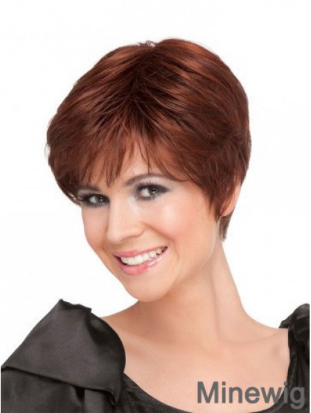 Red Short Straight Boycuts 100% Hand-tied High Quality Ladies Wigs Cheap