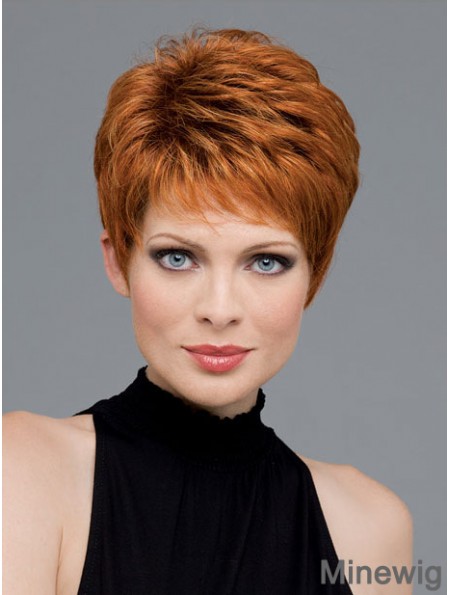 Good Auburn Cropped Wavy Boycuts Monofilament Wigs