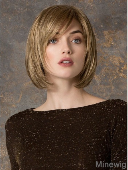 Fashion Blonde Chin Length Straight Bobs Monofilament Wigs