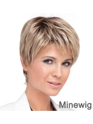 Cheap Blonde Cropped Straight Boycuts Lace Front Wigs