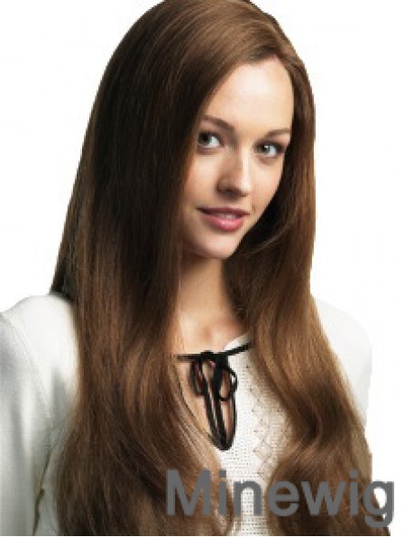 Long Straight Without Bangs Brown Cheap 100% Hand-tied Wigs