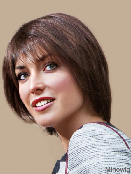 Short Straight With Bangs Brown Online 100% Hand-tied Wigs