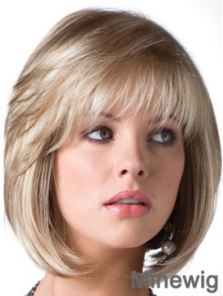 Comfortable Blonde Bob Wig With Fringe Chin Length Straight Style
