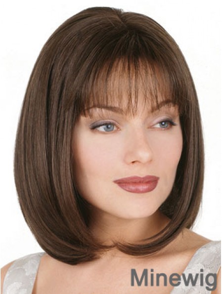 Durable Straight Bob Wig Chin Length Brown Color Bobs Cut With Capless