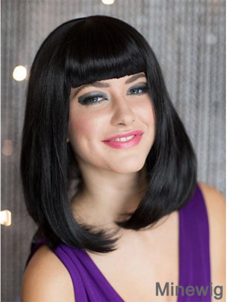 Capless Shoulder Length Straight Black Sassy Bob Wigs