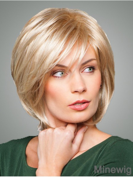 Bobs With Fringes Chin Length Straight Style Blonde Color With Synthetic