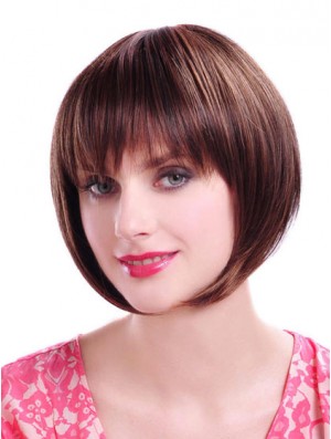 Capless Chin Length Straight Auburn Durable Bob Wigs