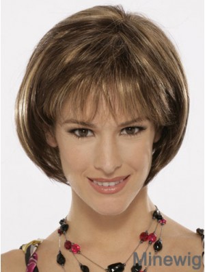 Capless Chin Length Straight Brown Top Bob Wigs