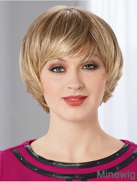 Straight Short Blonde 8 inch Monofilament No-Fuss Bob Wigs