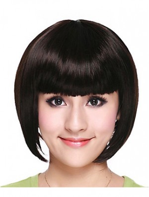 Capless Chin Length Straight Black Fashion Bob Wigs