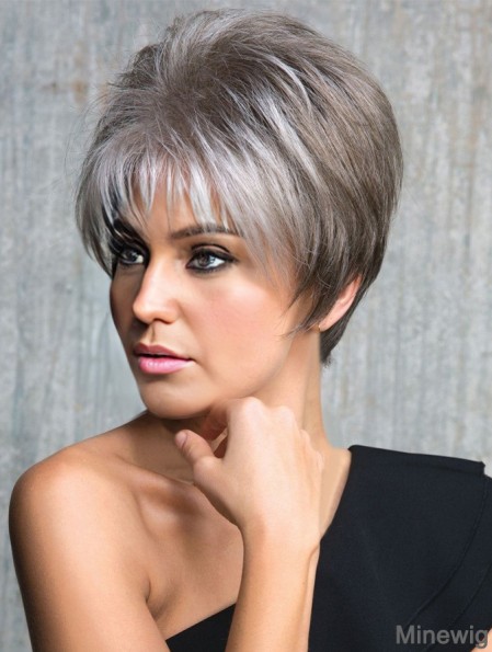 Capless Straight Cropped 6 inch Cheap Grey Wigs