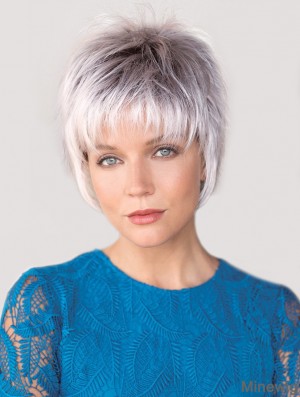 Durable Capless Straight Cropped 6 inch Salt And Pepper Wig