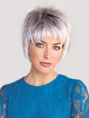 Durable Capless Straight Cropped 6 inch Salt And Pepper Wig