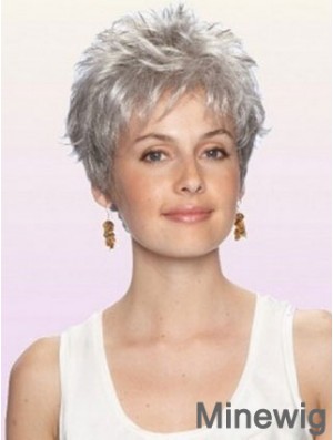 Grey Wig With Capless Cropped Length Boycuts Wavy Style