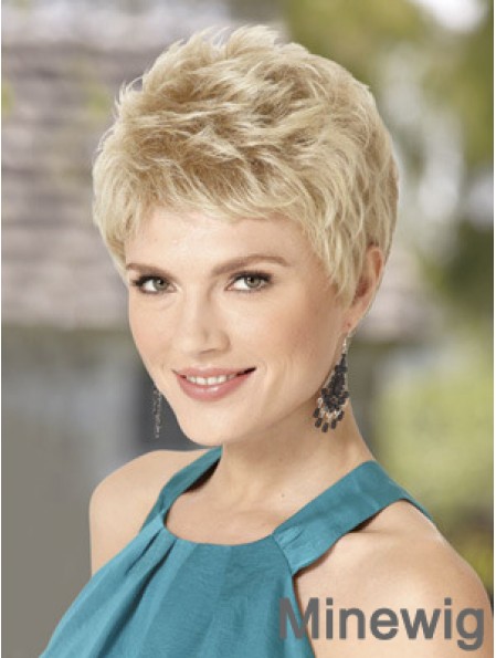 Blond Wig With Capless Wavy Style Cropped Length Boycuts