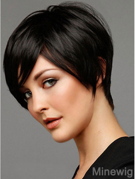 Short Wig With Capless Black Color Boycuts Straight Style