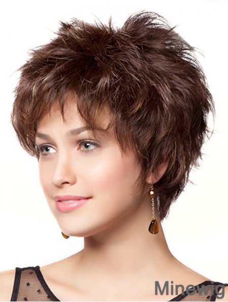8 inch Durable Wavy Layered Brown Short Wigs