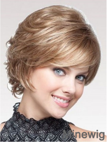 Blonde Wavy Short Layered Capless Cheap Wigs