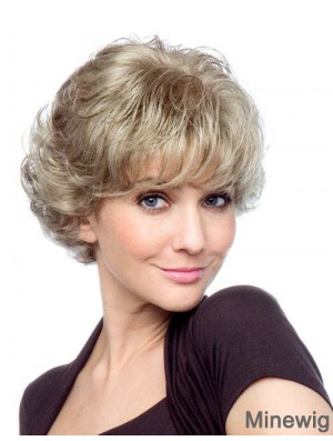 Curly With Bangs Short Affordable Blonde Synthetic Wigs