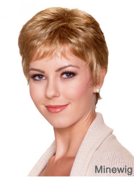 6 inch Good Straight With Bangs Blonde Short Wigs