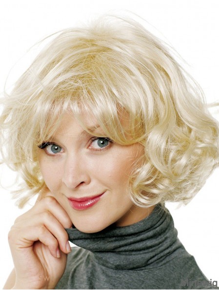 With Bangs Curly Blonde Capless Style Short Wigs