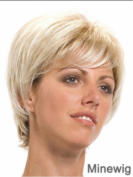 7 inch Stylish Straight With Bangs Blonde Short Wigs