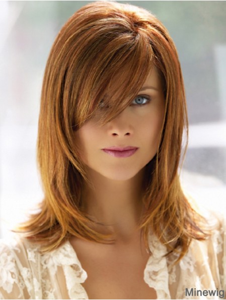 Shoulder Length With Bangs 14 inch Straight Auburn Medium Wigs