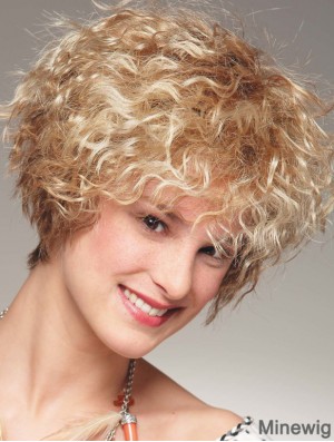 Chin Length With Bangs 8 inch Curly Blonde Medium Wigs