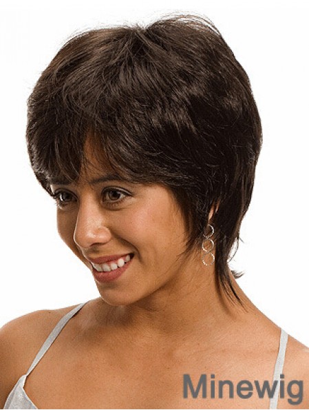 Chin Length Layered 10 inch Straight Brown Medium Wigs