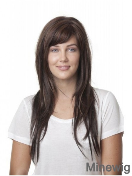 Ideal Brown Straight With Bangs Monofilament Long Wigs