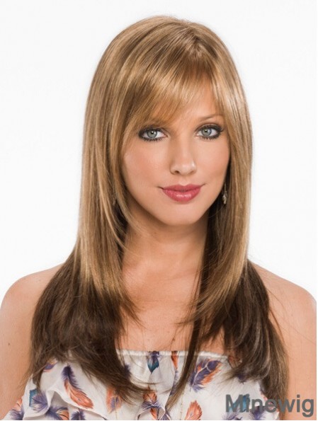 New Blonde Straight With Bangs Capless Long Wigs