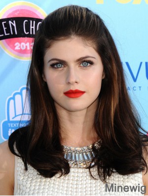 Cheap Brown Long Straight 14 inch Without Bangs Alexandra Daddario Wigs